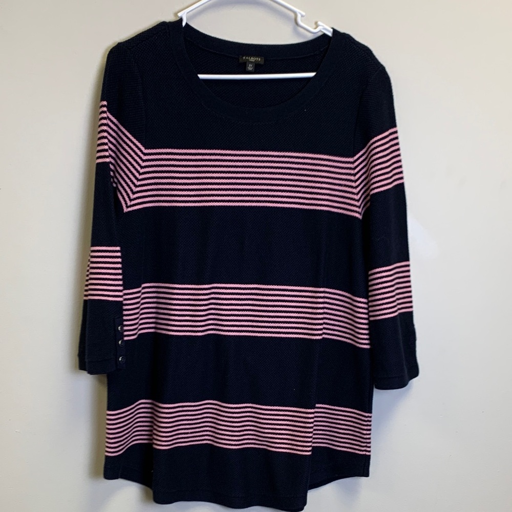 Talbots Black and Pink Striped Long Sleeve Top